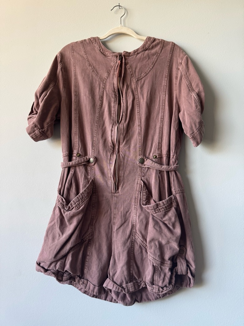 Free People Short-Sleeve Zip Romper in brown size small s let’s ride Shortalls - Picture 5 of 13